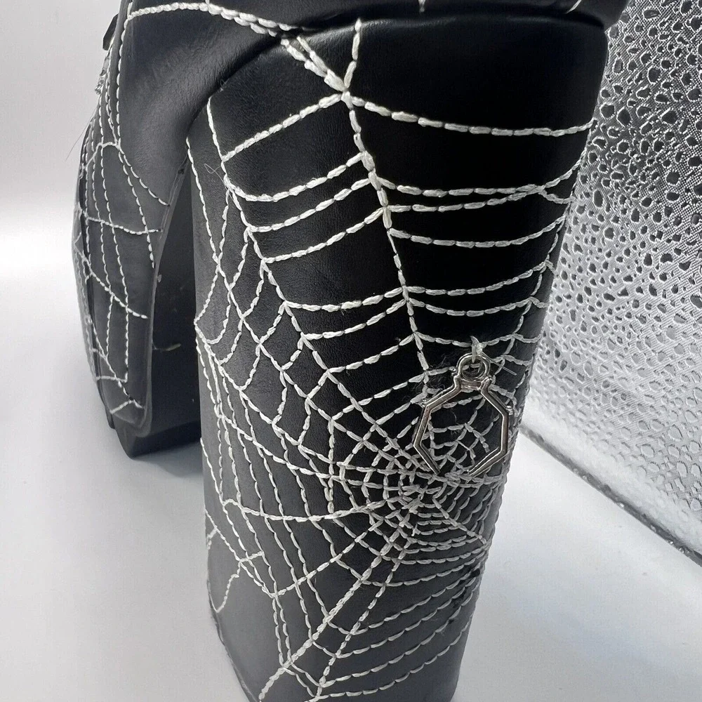 Dolls Kill Black Spiderweb Platform Lace-Up Boots